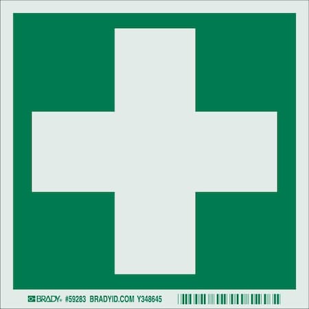 Brady First Aid Symbol Sign, 6 in x 6 in, Square, Polyester, 59283 59283